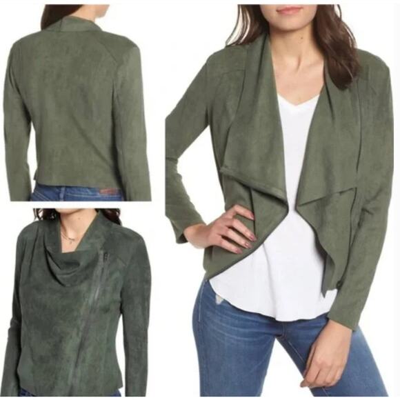 BLANK NYC Women's sz Medium Green Drape Front Faux Suede Jacket 2-in-one - Picture 1 of 10